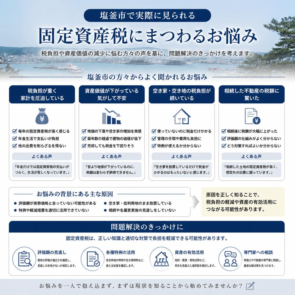 塩釜市の固定資産税のお悩み事例