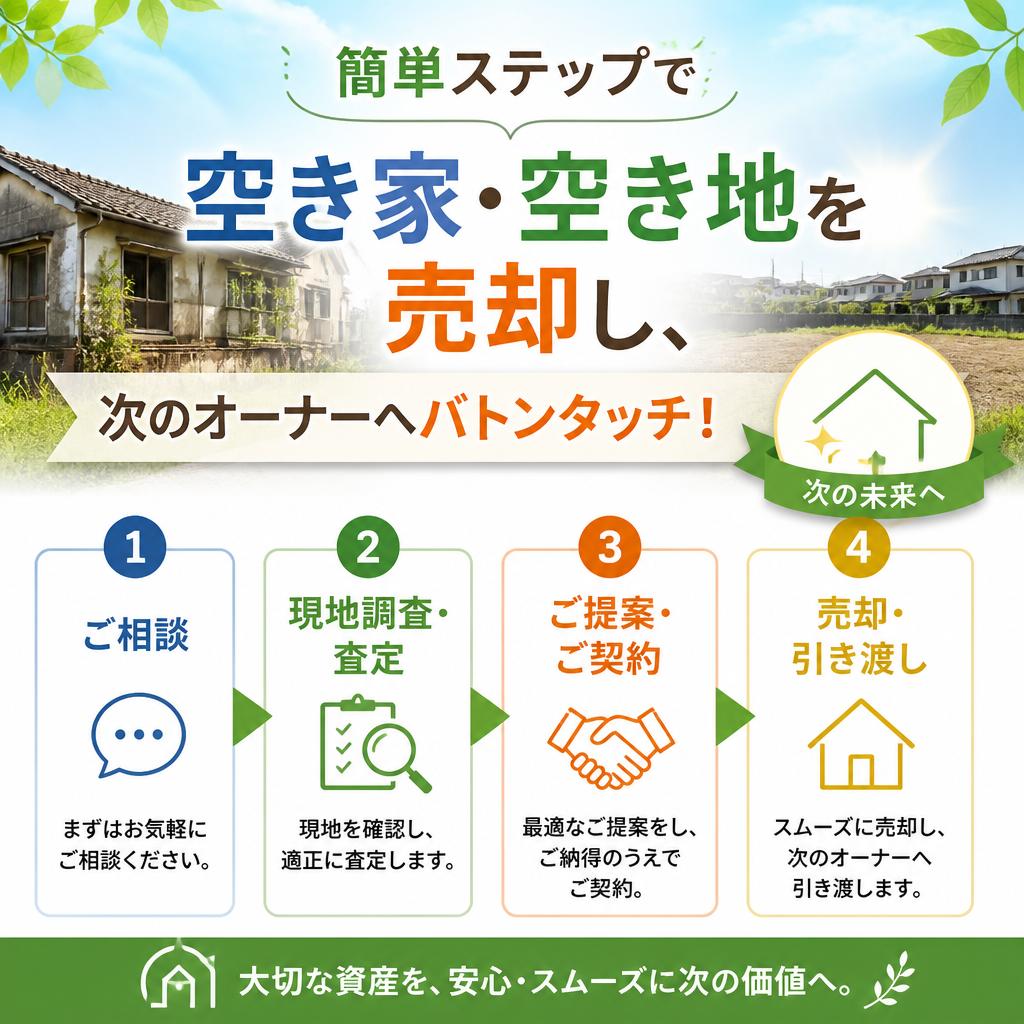 簡単ステップで空き家・空き地を売却し、次のオーナーへバトンタッチ！