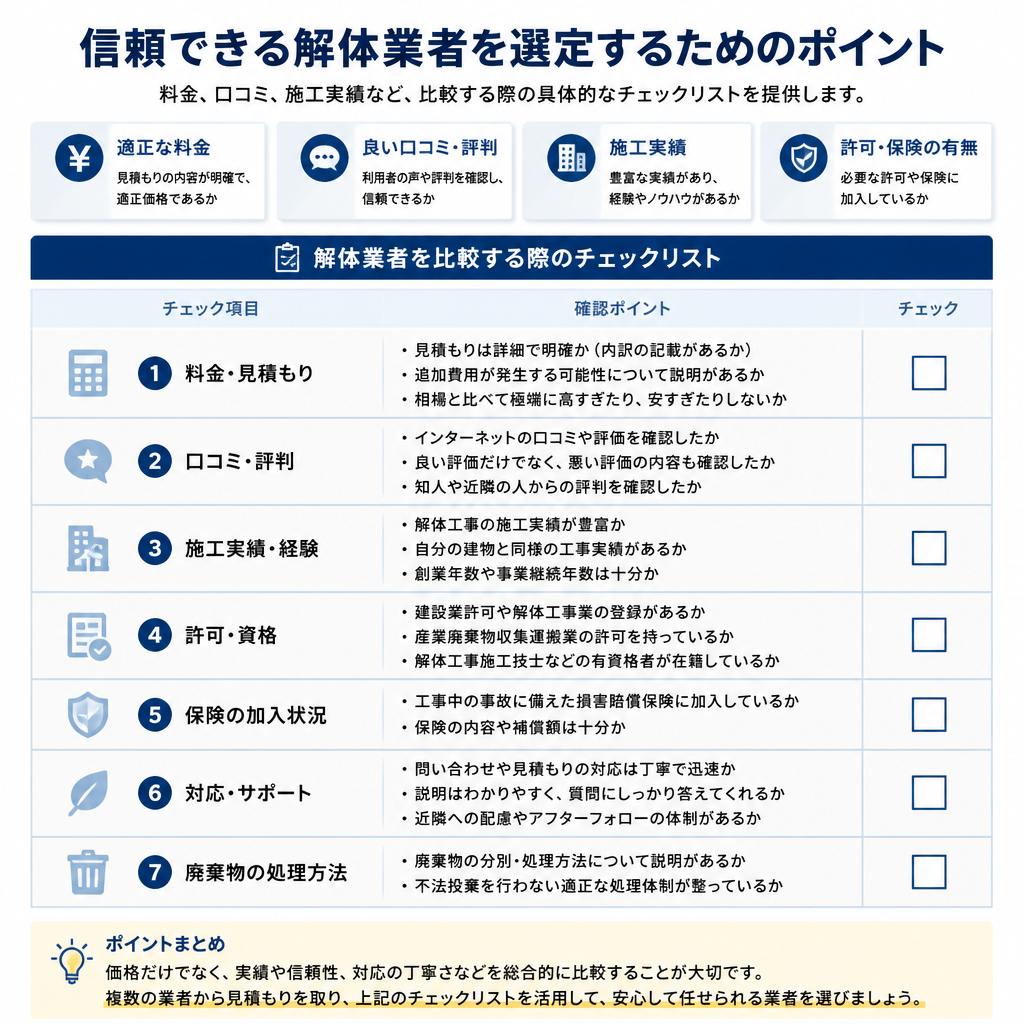 解体業者の選び方と比較ポイント